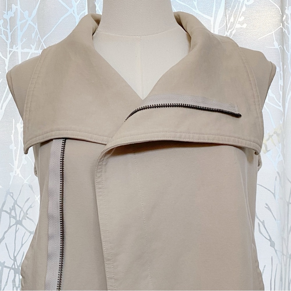 JARBO BEIGE TAN CREAM PIMA COTTON SIDE ZIP UP VEST - Picture 6 of 9